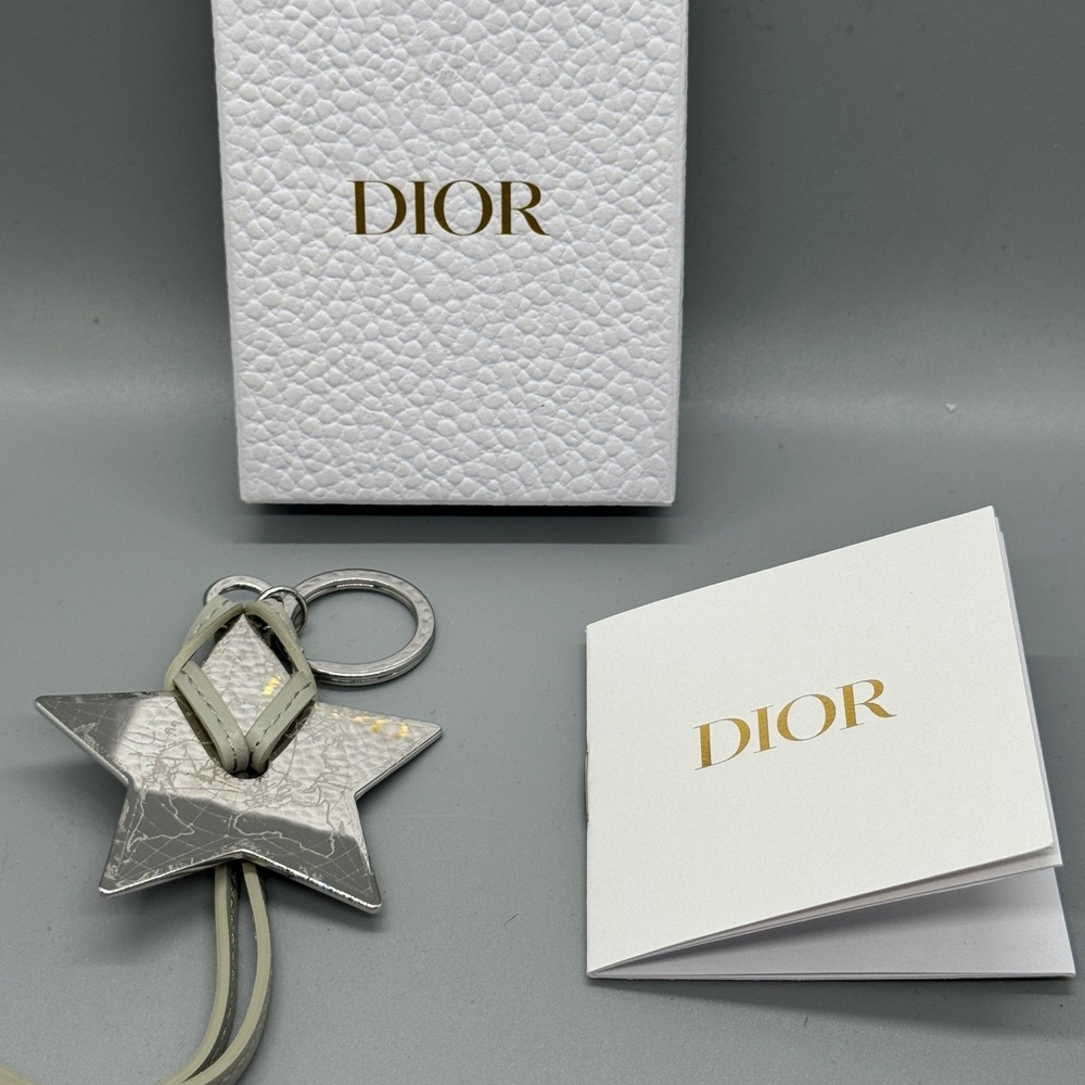 Dior Womens Keychain OS Silver Grey Star Map Bag Charm Luxury‎ Accessory Chic